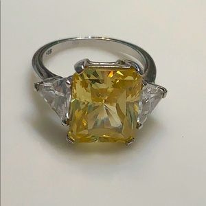 Huge 6ct t.w Radiant-Cut CZ Ring w/ Side Trillions
